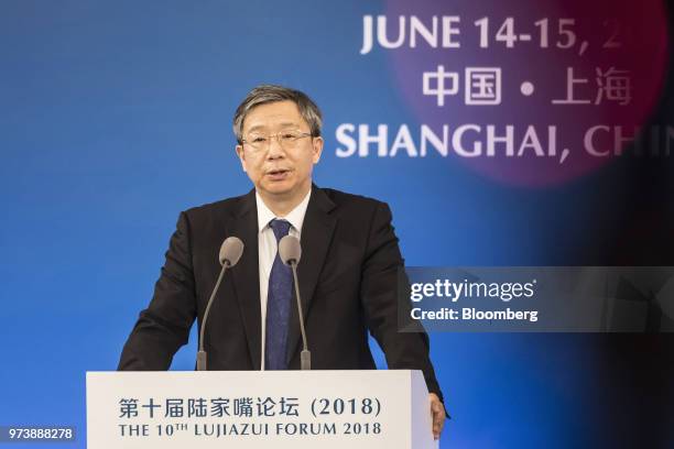 Yi Gang, governor of the People's Bank of China , speaks during the Lujiazui Forum in Shanghai, China, on Thursday, June 14, 2018. China's central...