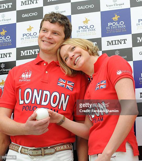 Jodie Kidd and Jack Kidd attend a launch photocall for Polo In The Park which takes place on June 4th-6th at The Hurlingham Club on March 3, 2010 in...
