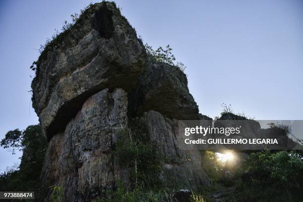 View of the Stone City in the Serrania La Lindosa in the Amazonian department of Guaviare, Colombia, on June 7, 2018. - The Serrania La Lindosa,...