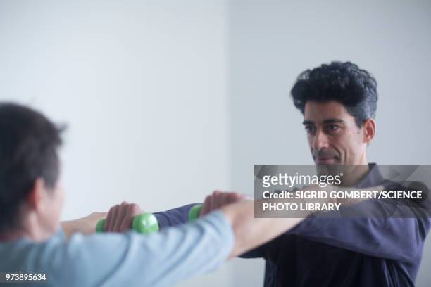 physiotherapist examining patient - sigrid gombert fotografías e imágenes de stock