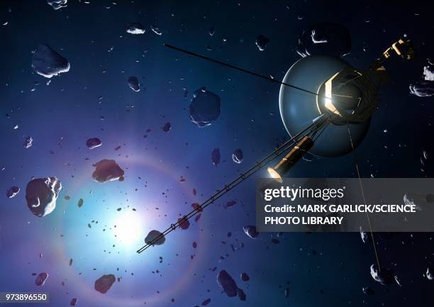 voyager probe in the oort cloud, illustration - unmanned spacecraft stock illustrations