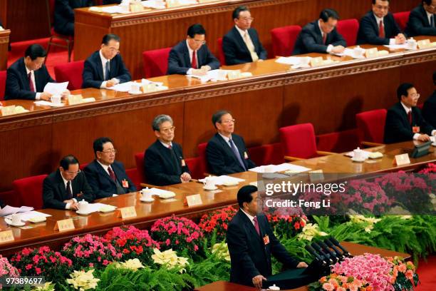 Jia Qinglin, chairman of the Chinese People's Political Consultative Conference delivers a speech at the opening session of the Chinese People's...