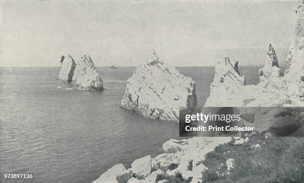 'The Needles', 1910. From The British Isles in Pictures, by H. Clive Barnard, M.A., D.Lit. [A. & C. Black, Limited, London, 1910] Artist Photochrom...