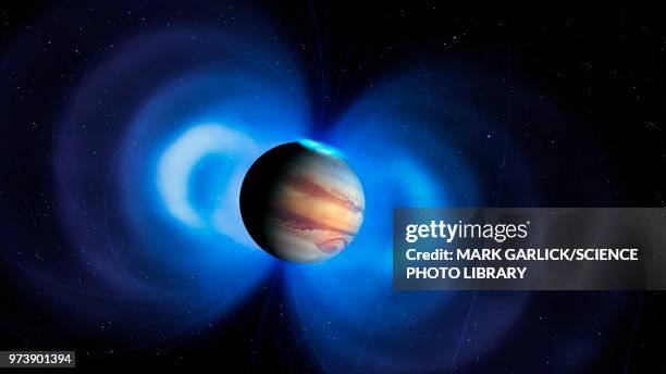 jupiter's magnetosphere, illustration - jupiter planet stock illustrations