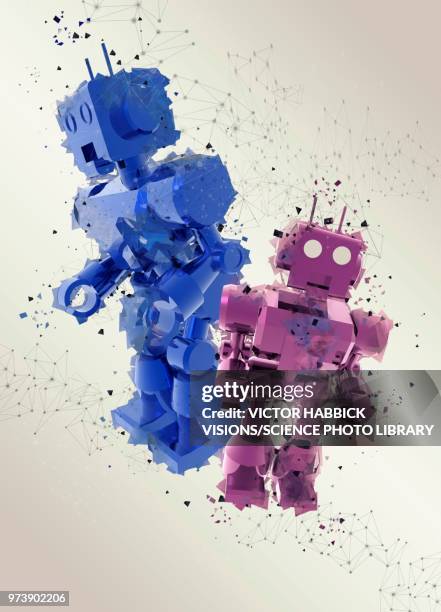 pink and blue toy robots, illustration - victor habbick stock-grafiken, -clipart, -cartoons und -symbole