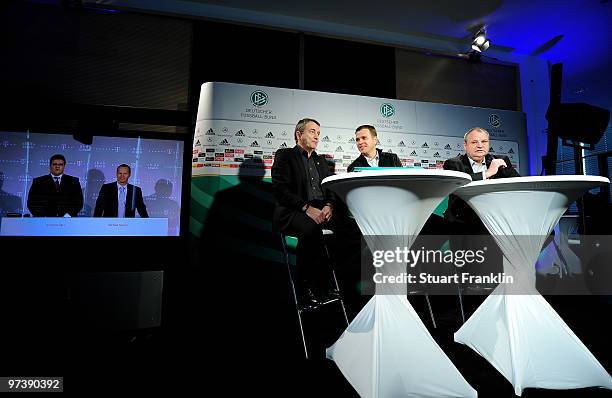 Wolfgang Niersbach, General Secretary of the DFB and Oliver Bierhoff, Manager of the German National football team during a press conference for the...