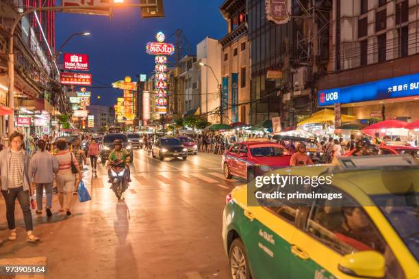 china town yaowarat street in bangkok thailand and traveller enjoy traviling (ed) - traffic jam during chinese new year holiday stock pictures, royalty-free photos & images