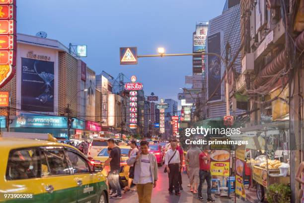 china town yaowarat street in bangkok thailand and traveller enjoy traviling (ed) - traffic jam during chinese new year holiday stock pictures, royalty-free photos & images