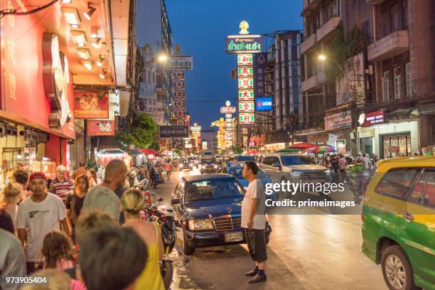 china town yaowarat street in bangkok thailand and traveller enjoy traviling (ed) - traffic jam during chinese new year holiday stock pictures, royalty-free photos & images