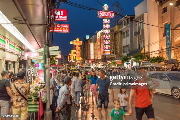 china town yaowarat street in bangkok thailand and traveller enjoy traviling (ed) - traffic jam during chinese new year holiday stock pictures, royalty-free photos & images