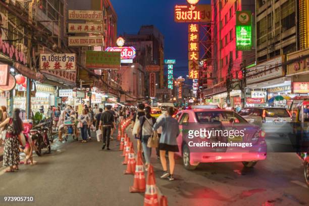 china town yaowarat street in bangkok thailand and traveller enjoy traviling (ed) - traffic jam during chinese new year holiday stock pictures, royalty-free photos & images