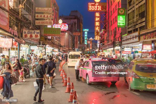 china town yaowarat street in bangkok thailand and traveller enjoy traviling (ed) - traffic jam during chinese new year holiday stock pictures, royalty-free photos & images