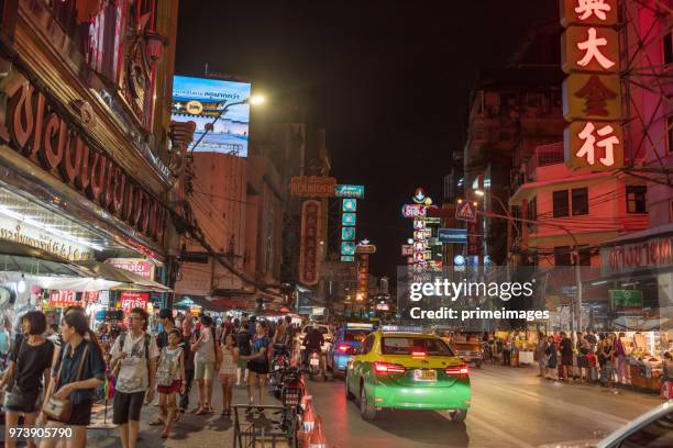 china town yaowarat street in bangkok thailand and traveller enjoy traviling (ed) - traffic jam during chinese new year holiday stock pictures, royalty-free photos & images