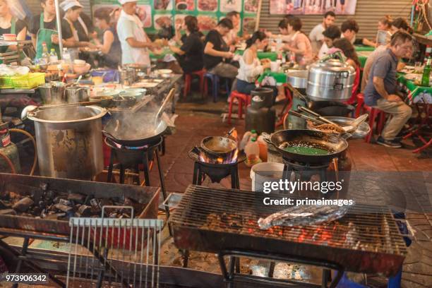 china town yaowarat street in bangkok thailand and traveller enjoy traviling (ed) - traffic jam during chinese new year holiday stock pictures, royalty-free photos & images