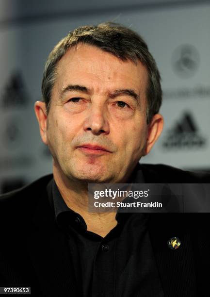 Wolfgang Niersbach , General Secretary of the DFB ponders during a press conference for the German national football team on March 2, 2010 in Munich,...