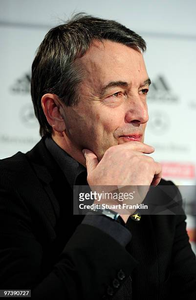 Wolfgang Niersbach , General Secretary of the DFB ponders during a press conference for the German national football team on March 2, 2010 in Munich,...