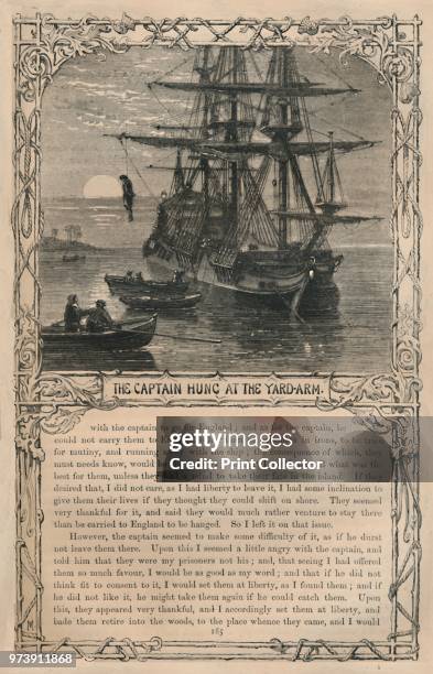 The Captain Hung at the Yard-Arm', circa 1870. From The Life and Adventures of Robinson Crusoe, by Daniel Defoe. [Cassell, Petter and Galpin, London]...