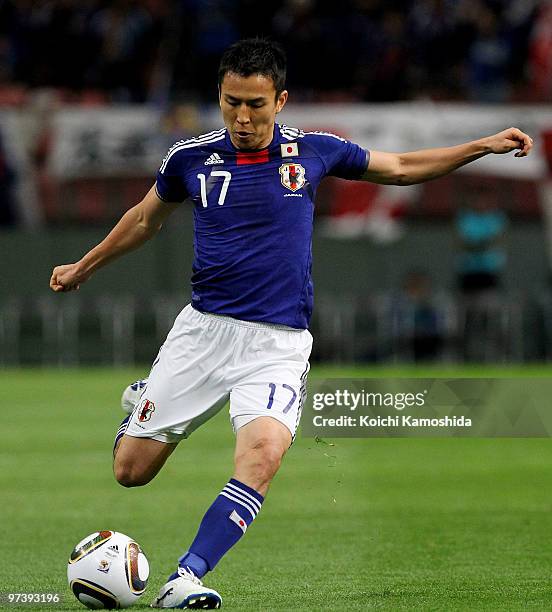 Makoto Hasebe of Japan in action during the AFC Asian Cup Qatar 2011 Group A qualifier football match between Japan and Bahrain at Toyota Stadium on...