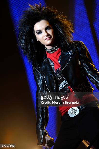 Singer Bill Kaulitz of the German rock band Tokio Hotel performs on July 12, 2008 in Milan, Italy.