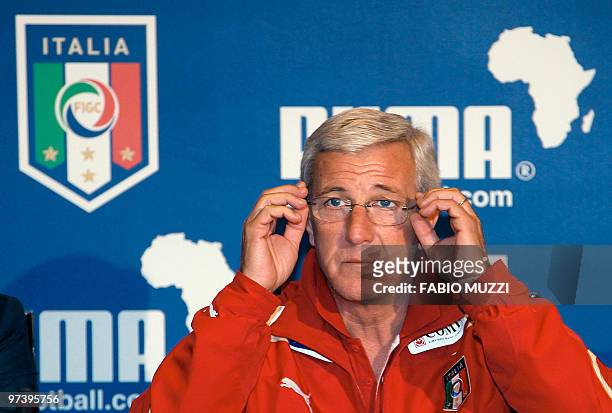 Italy's national football team coach Marcello Lippi gives a press conference on March 1, 2010 to at the Coverciano national training center in...