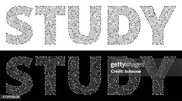 study in black and white circuit board font - simple circular maze stock illustrations