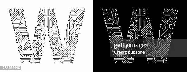 letter w in black and white circuit board font - letter board stock illustrations