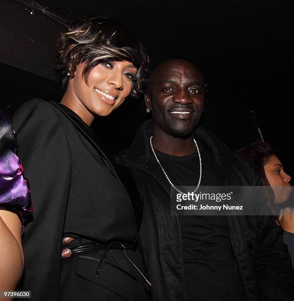 Keri Hilson and Akon attend Keri Hilson's "In A Perfect World" album release party at Pink Elephant on March 24, 2009 in New York City.