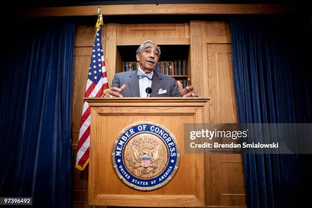 Rep. Charlie Rangel speaks during a news conference on Capitol Hill March 3, 2010 in Washington, DC. Rep. Charlie Rangel announced he is temporarily...