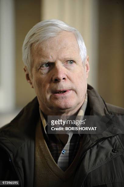 Andre Bamberski, father of Kalinka Bamberski, who died mysteriously in 1982, answers journalists' questions on March 3, 2010 at Paris' courthouse,...