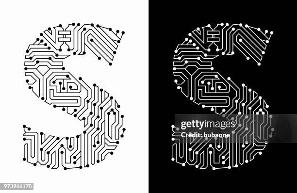 letter s in black and white circuit board font - letter s stock illustrations