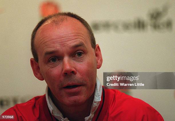 England Coach, Clive Woodward answers questions from the Press during the England Rugby Union Team Announcement held at Pennyhill Park, Bagshot,...