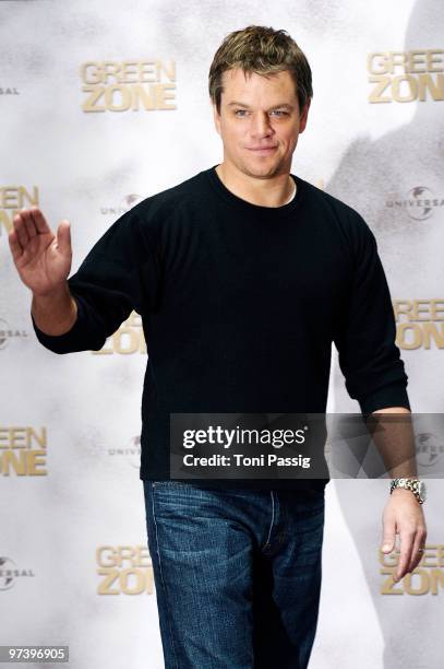 Actor Matt Damon attends a photocall to promote the new movie 'Green Zone' at the Adlon Hotel on March 3, 2010 in Berlin, Germany.