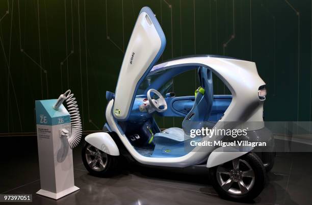 The Renault Twizy concept car is pictured during the second press day at the 80th Geneva International Motor Show on March 3, 2010 in Geneva,...