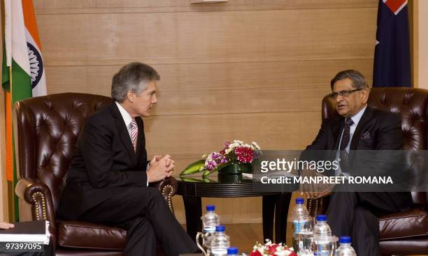 Indian Foreign Minister S.M. Krishna chats with Australian Foreign Minister Stephen Smith during their meeting in New Delhi on March 3, 2010. Smith...