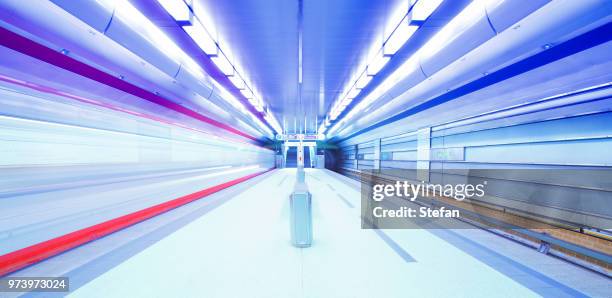 illuminated subway station, nuremberg, bavaria, germany - nürnbergpanorama stock-fotos und bilder