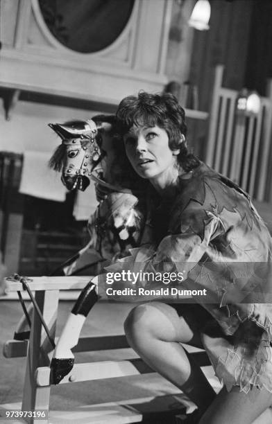 English actress Dawn Addams pictured in rehearsal preparing for her role as Peter Pan at the London Coliseum theatre in London on 22nd January 1972.