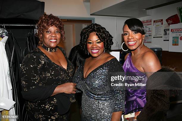 Origional Dreamgirls Loretta Devine, Jennifer Holliday and Sheryl Lee Ralph pose during the arrivals for the opening night performance of...