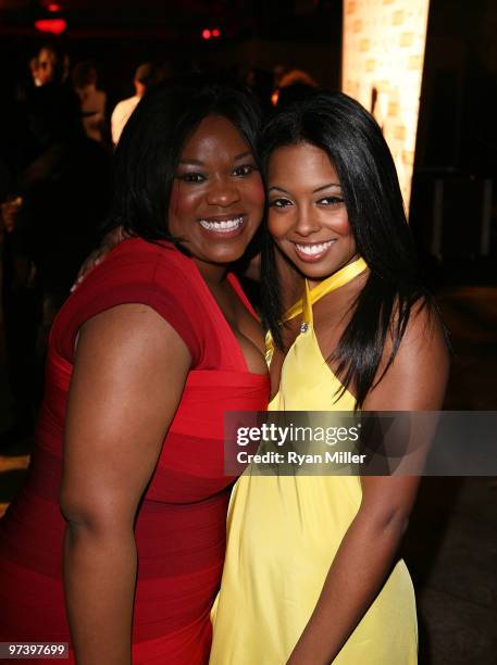 Cast members Moya Angela and Adrienne Warren pose during opening night party for "Dreamgirls" at the Center Theatre Group's Ahmanson Theatre on March...