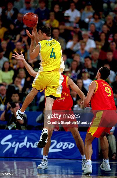 Jason Smith of Australia in action during the Men's Basketball match between Australia and Spain held at the Sydney Superdome during the Sydney 2000...