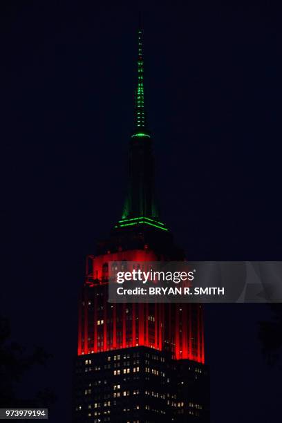 Morocco is represented as the Empire State Building celebrates the 2018 World Cup by illuminating its tower lights in a rotation of colors with each...