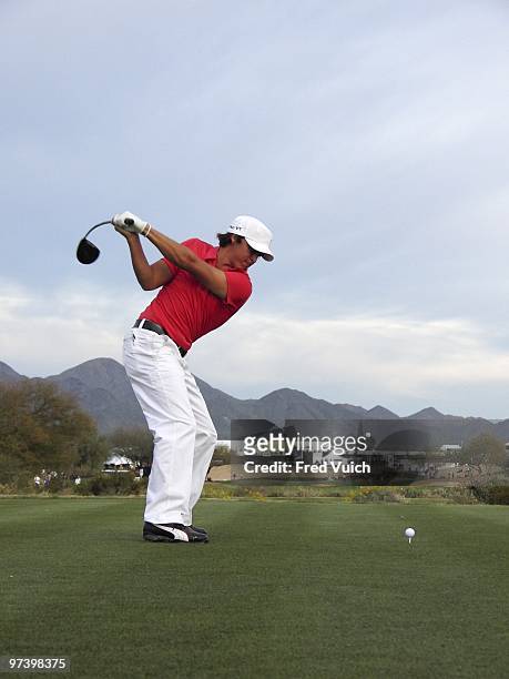 Phoenix Open: Rickie Fowler in action, drive on Friday at TPC Scottsdale. Swing Sequence. Scottsdale, AZ 2/26/2010 CREDIT: Fred Vuich