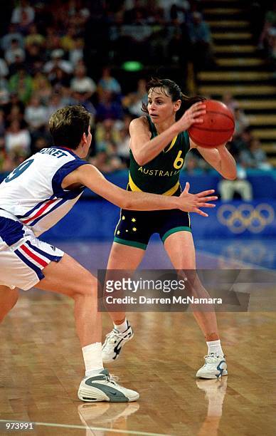 Sandy Brondello of Australia in action during the Women's Basketball match between Australia and France held at the Sydney Superdome during the...