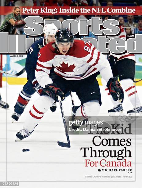 March 8, 2010 Sports Illustrated via Getty Images Cover: Hockey: 2010 Winter Olympics: Canada Sidney Crosby in action vs USA during Men's Gold Medal...