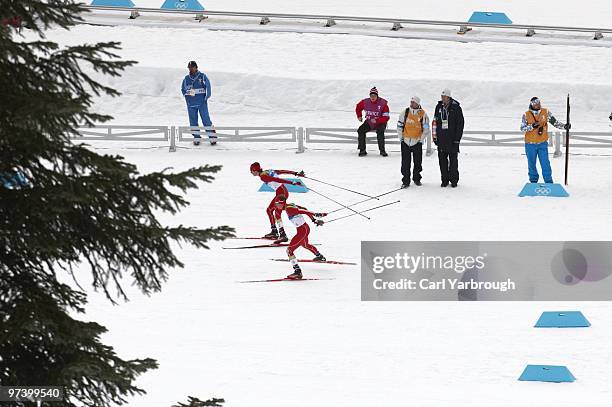 Winter Olympics: Aerial view of USA Bill Demong and USA Johnny Spillane in action during Men's Individual 10K Cross Country Final at Whistler Olympic...