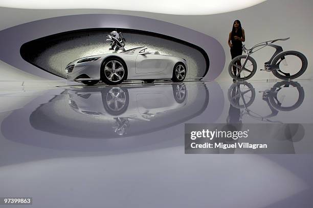 The Peugot SRZ concept car is pictured during the second press day at the 80th Geneva International Motor Show on March 3, 2010 in Geneva,...