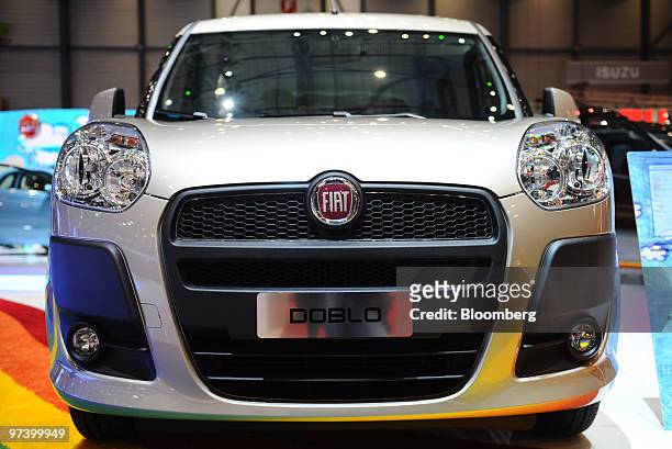 An electric Fiat Doblo automobile is seen on display on the second press day of the Geneva International Motor Show in Geneva, Switzerland, on...