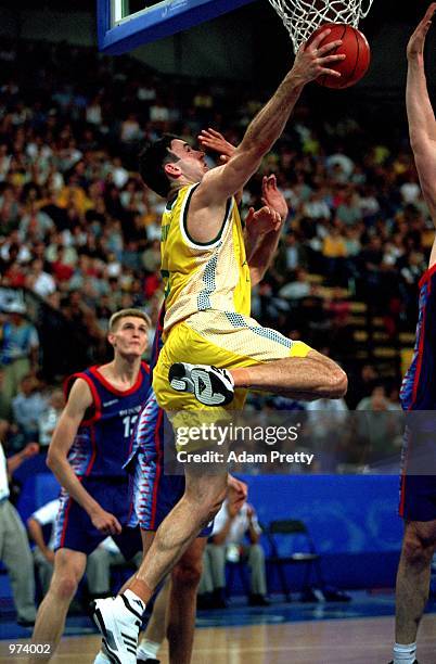 Sam MacKinnon of Australia in action during the Men's Basketball match between Australia and Russia held at the Sydney Superdome during the Sydney...