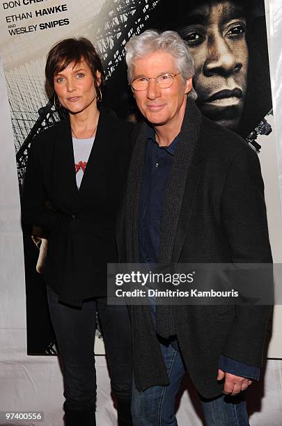 Actor Richard Gere and Carey Lowell attend the premiere of "Brooklyn's Finest" at AMC Loews Lincoln Square 13 theater on March 2, 2010 in New York...