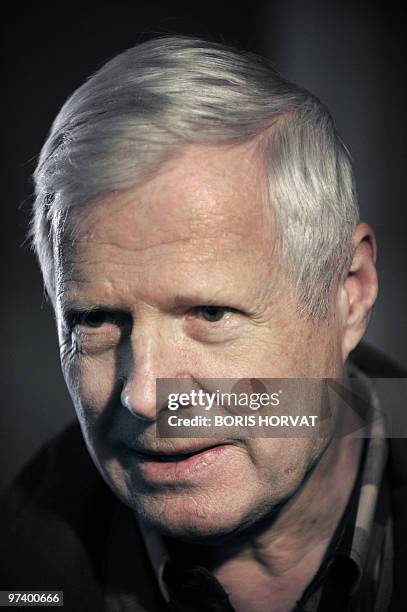 Andre Bamberski, father of Kalinka Bamberski, who died mysteriously in 1982, answers journalists' questions on March 3, 2010 at Paris' courthouse,...