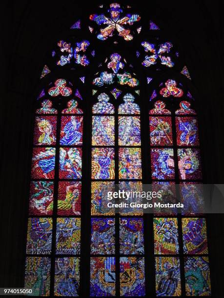 prague cathedral - stained glass czech republic stock pictures, royalty-free photos & images